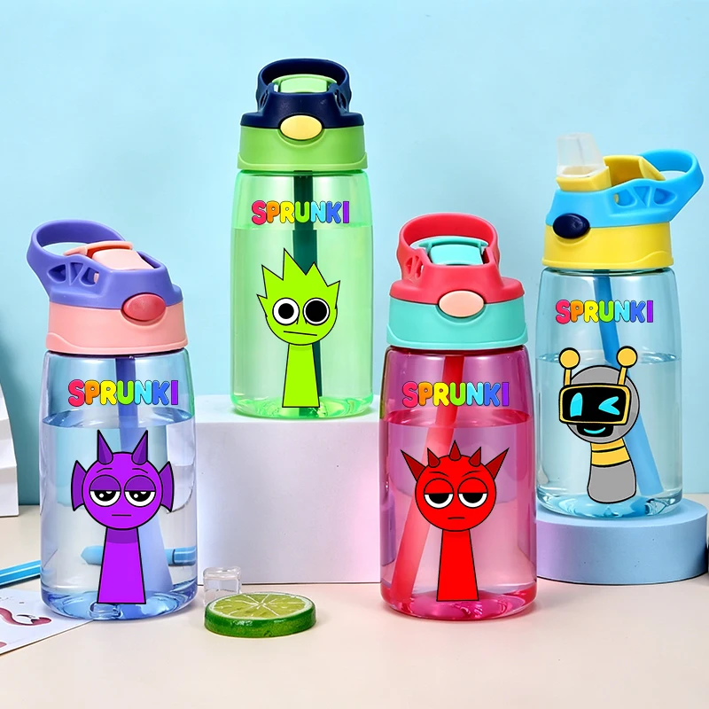 480ml Sprunki Straw Plastic Cup Woman Man Travel Cup Water Bottle Portable Cartoon Water Bottle Fashion Sports Drinking Bottle