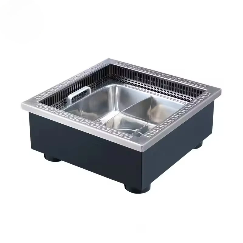 Commercial Electric Induction Cooker Big Chinese Hot Pot With Exhaust Fume System Smokeless For Restaurant Soup Stock Pots