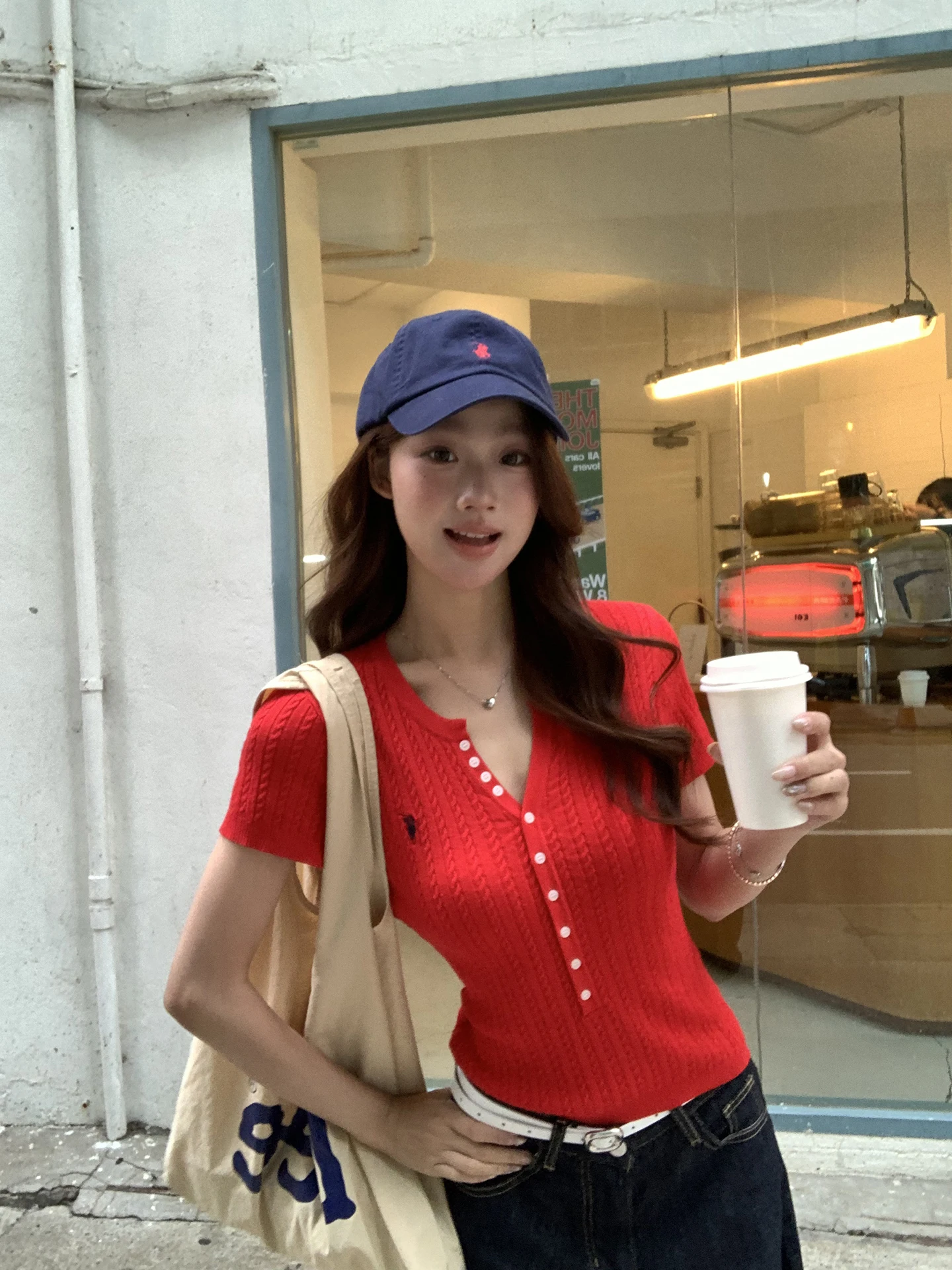 

Red Knitted Sweater Women's Style 2026 New Spring Fashion Unique Slim Fit Beautiful Short Sleeve Top Comfortable Breathable