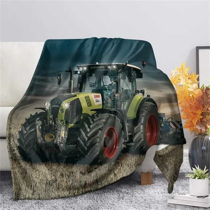 Car Tractor Sherpa Fleece Blanket Cozy Soft Warm Sofa Cover Blanket All Season Plush Quilt Bedroom Home Decor for Children Adult