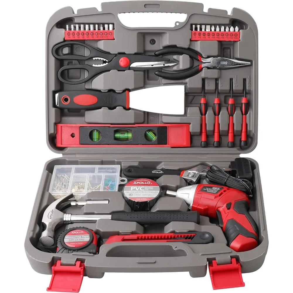 Kit d'outils ménagers complet de 135 pièces avec tournevis sans fil à Angle réglable de 3.6V