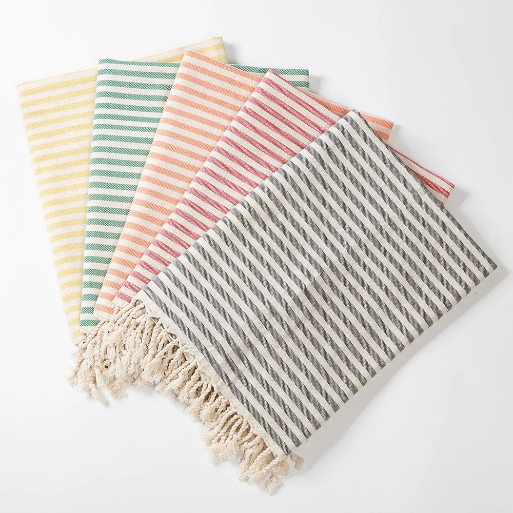 Turkish Tassel Beach Towel Cotton Stripe Can Wear Primary Cotton Bath Towel Cushion Tablecloth Holiday Beach Towels 100X180Cm