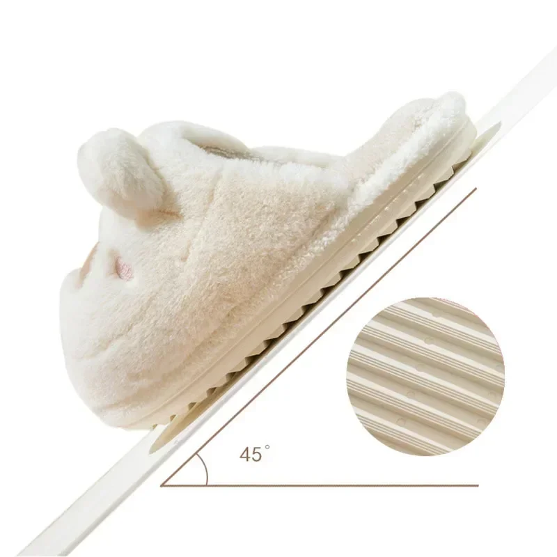 Chinelos de pelúcia dos desenhos animados para homens e mulheres, sapatos de chão fuzzy engraçados, sapatos baixos para sala de casa, urso de