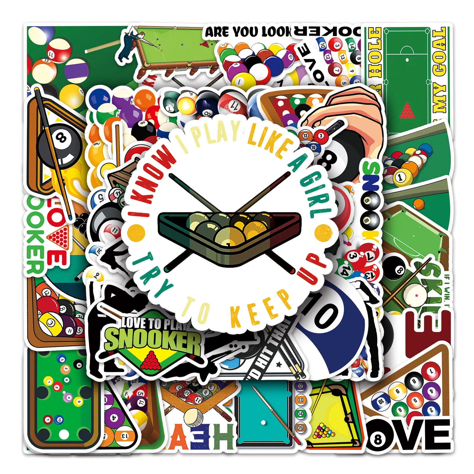 

50PCS Billiard Stickers Graffiti Decorative Suitcase Computer Skateboard DIY Decorative Stickers Waterproof Stickers Kids Toy