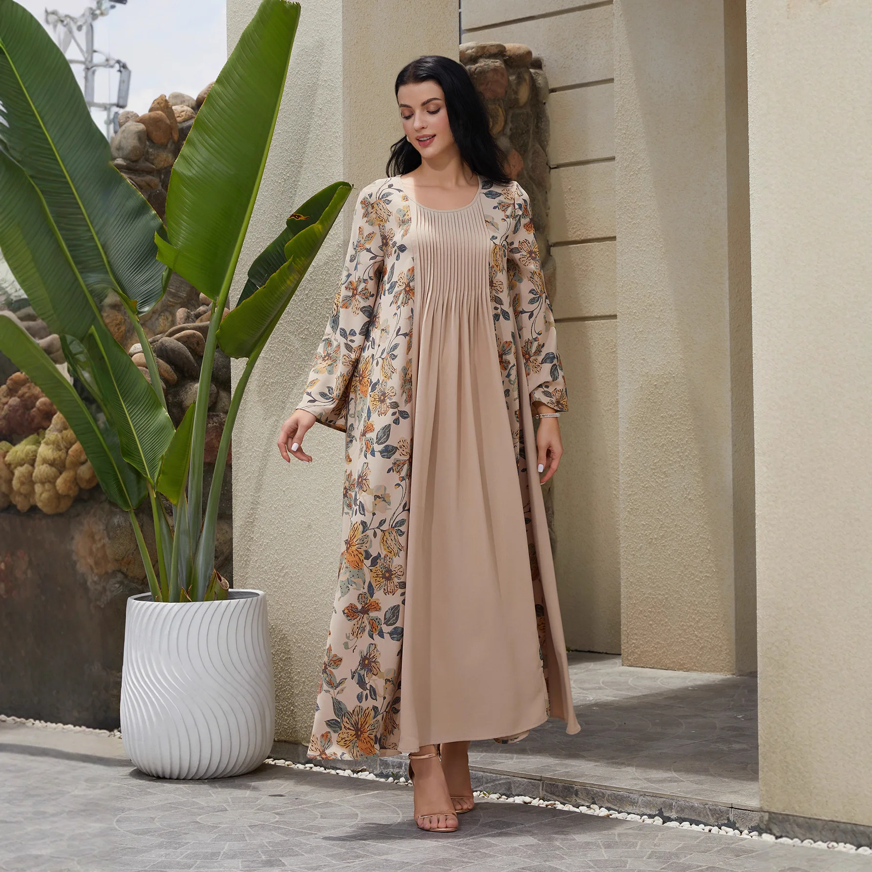 Newest Elegant Summer Maxi Dress Wholesale Muslim Abaya Robes for Women Dubai Fashion Printed Dresses