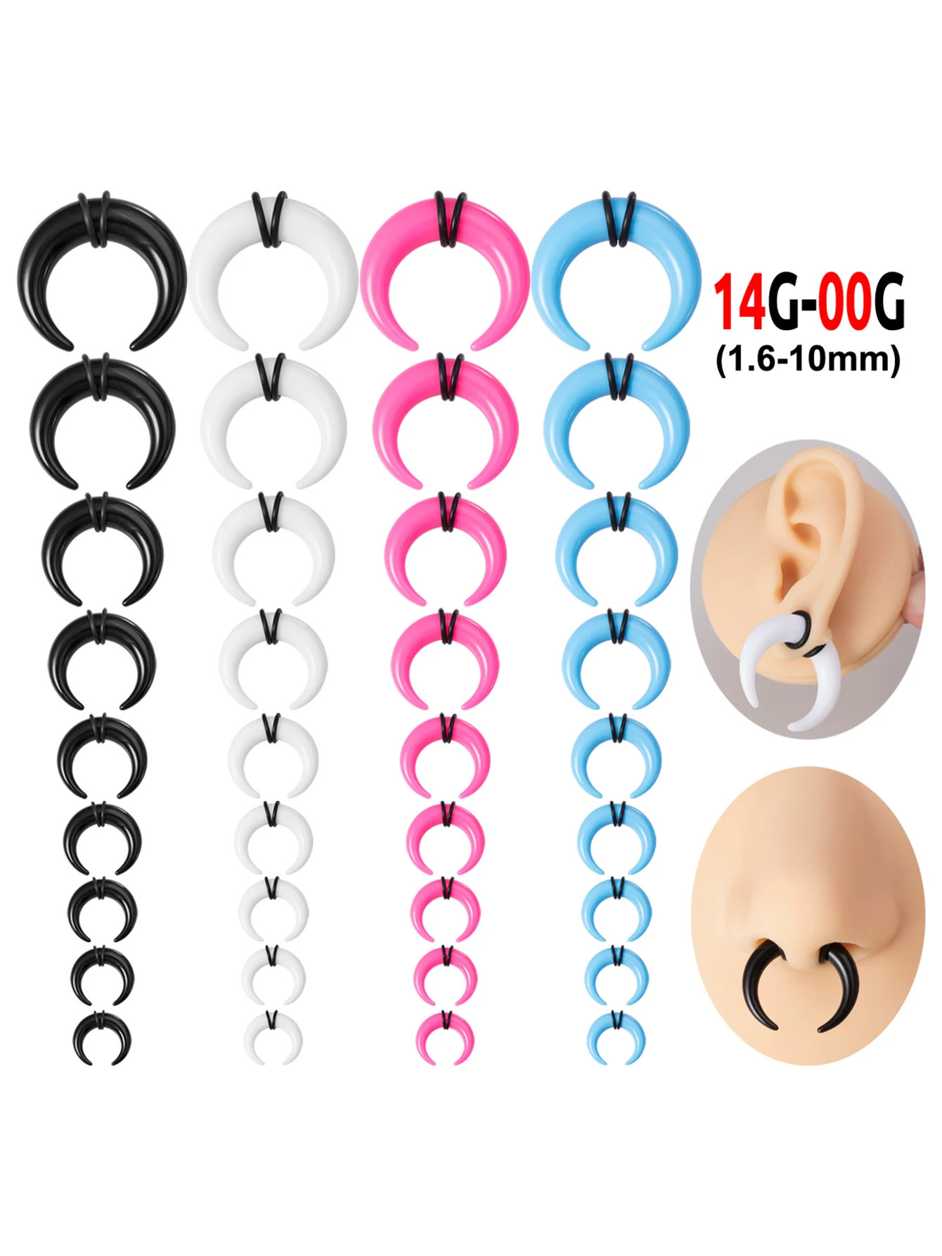1 Paar große Büffelhorn Septum Ring Piercing weiß Auqa Acryl Ohr Kegel Keil Expander Punk Körperschmuck – Detail 1