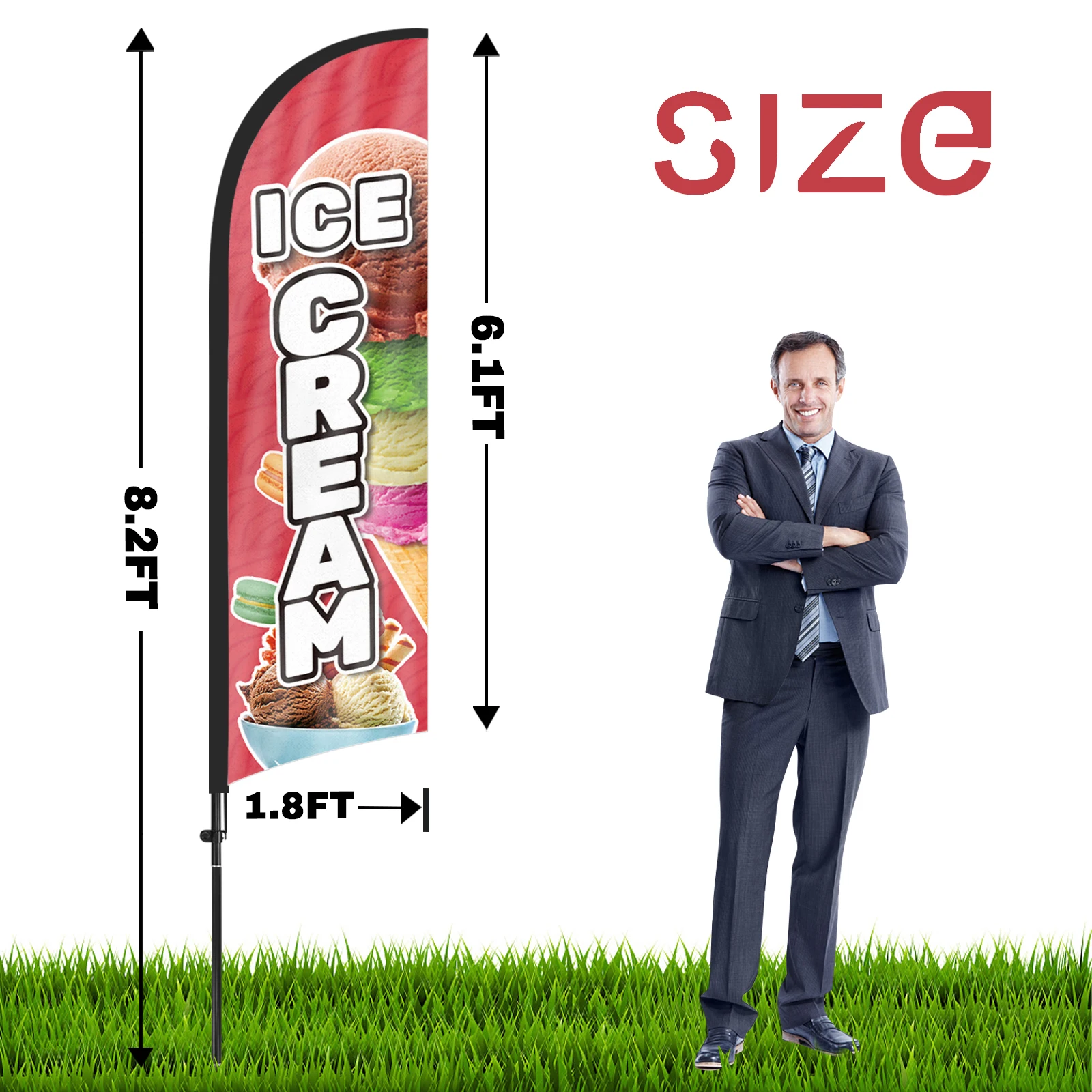 FSFLAG 1PCS 280CM The Ice Cream3 Feather Flag with Flagpole Advertising Outdoor Banner Decoration for Businesses and Storefronts