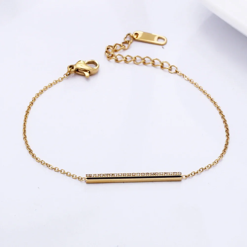 

316L Stainless steel Chain Bracelet pave cubic zircon Rose/White/Golden colors Jewelry