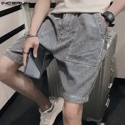 INCERUN Men Striped Shorts Elastic Waist Loose Pockets Casual Men's Bottoms Streetwear 2024 Summer Korean Fashion Shorts S-5XL