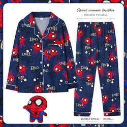 Disney Marvel Children Pajama Sets Flip Collar Kawaii Cartoon Comfortable Soft Nightwear Kids Suitable Comfy Homewear Autumn