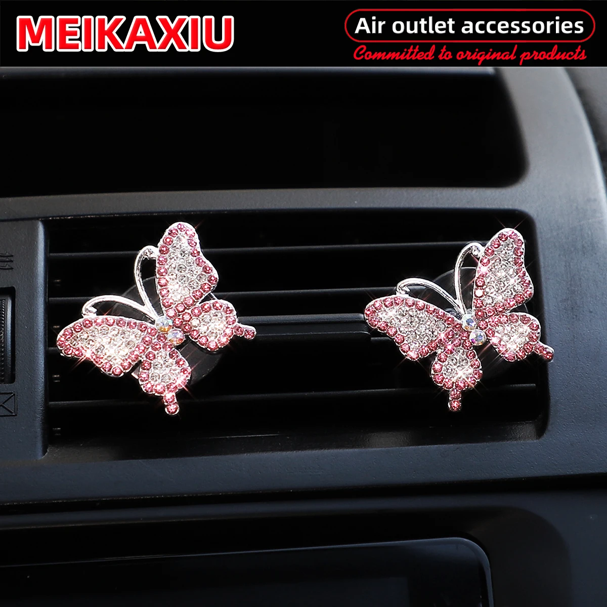 Blingbling Diamond-Encrusted Butterfly Car Air Vent Decorations Zinc Alloy Glittering Women's Car Accessories Two Pieces