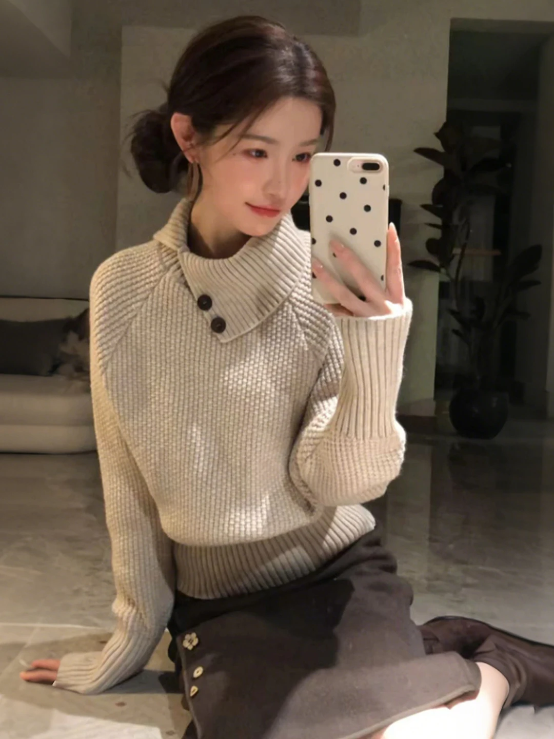 

Утепленный свитер с высоким воротником и рукавами «летучая мышь» для женщин, весенний сезон, теплый, повседневный, трикотажный топ свободного кроя с длинными рукавами