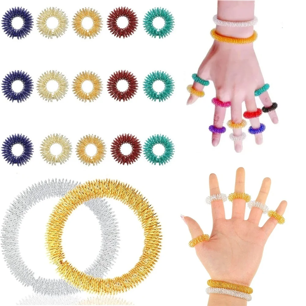 20pcs Massage Bracelet Ring Male and Female Decorative Toy Fidget Adult Stress Relief Autism Sensory Brass Finger AdHD Stress