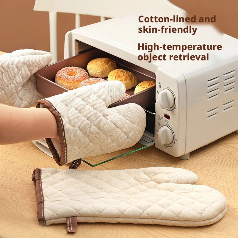 Heat Resistant For Steam & Oven Heat Proof Mitts Extra Long & Thickened Cotton Linen Microwave Insulated Household Kitchen Use