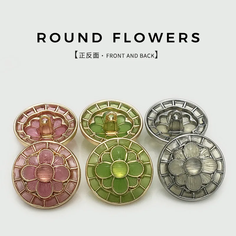8 unids/lote 20mm flor medio transparente botón redondo de resina de metal suéter de mujer abrigo falda con botones botón decorativo N248