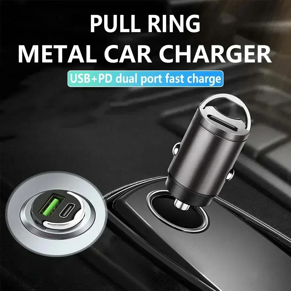 Usb Fast Charger Mini Hidden Car Charger Car Cigarette Lighter Qc3.0 Qc Pd 3.1A Pd Type C Universal Iphone and Xiaomi Phone