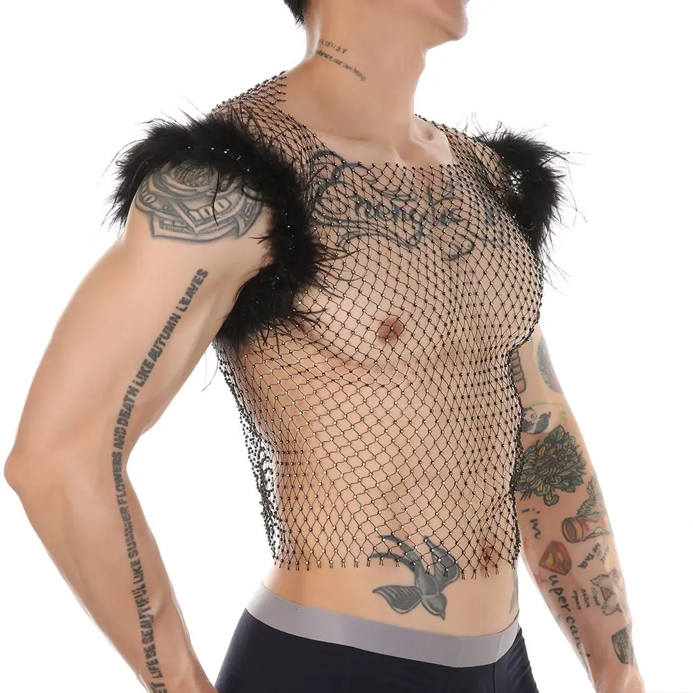 

Men Fish Net Mesh Tops Sleeveless Vest Gym Training Tank Top Sport Clothing Underwear Gay See-through Lightweight Lingerie