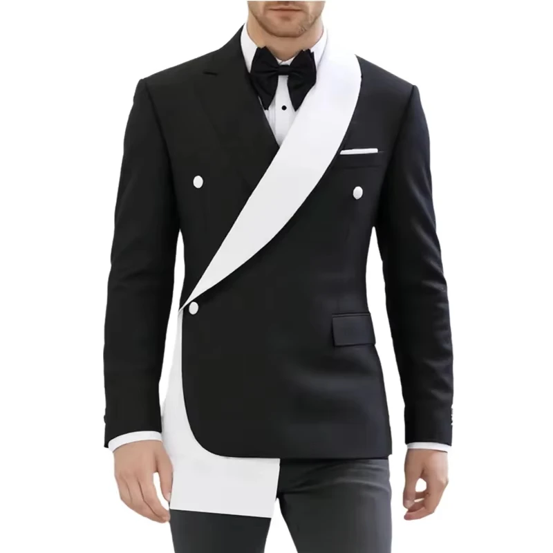1 Piece Blazer Men's Black White Patchwork Suit Jacket Stage Host Wedding Banquets Party Blazer Asymmetrical Design