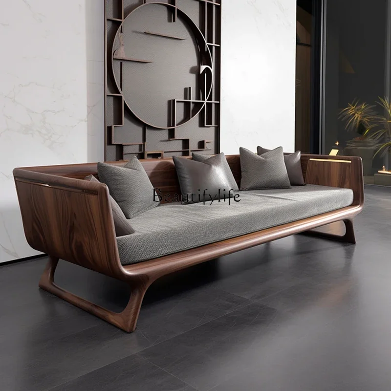 New Chinese Style Living Room Solid Wood Sofa Bed North America Black Walnut Simple Modern Chaise Bed