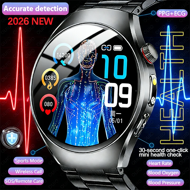 

2026 New ECG+PPG Smart Watch Blood Pressure Blood Oxygen Uric Acid Accurate Detection Remote Care Health Smart Watch Men Women