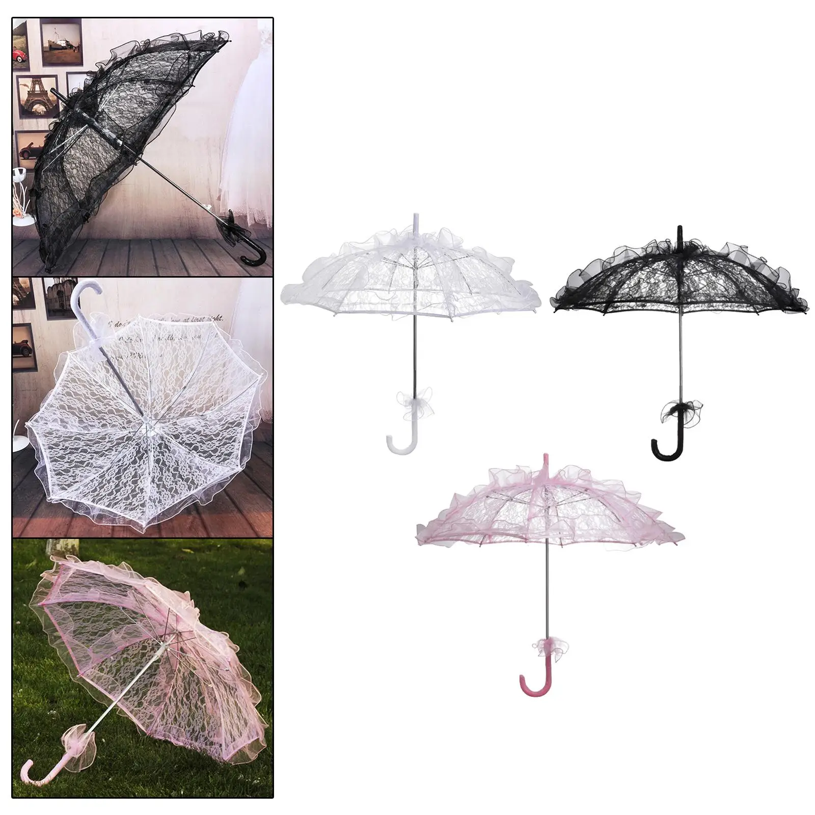 Handmade Lace Umbrella Flower Vintage Romantic Bridal Parasol for Costume Women Stage PPhotography Decoration