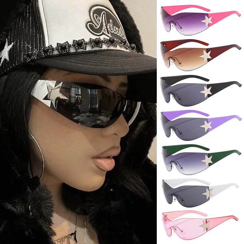 Vintage Moto Glasses 2000's Shades Eyewear Glasses Punk One Piece Sunglasses Goggle UV400 Visor Очки Female Wrap Around Goggles