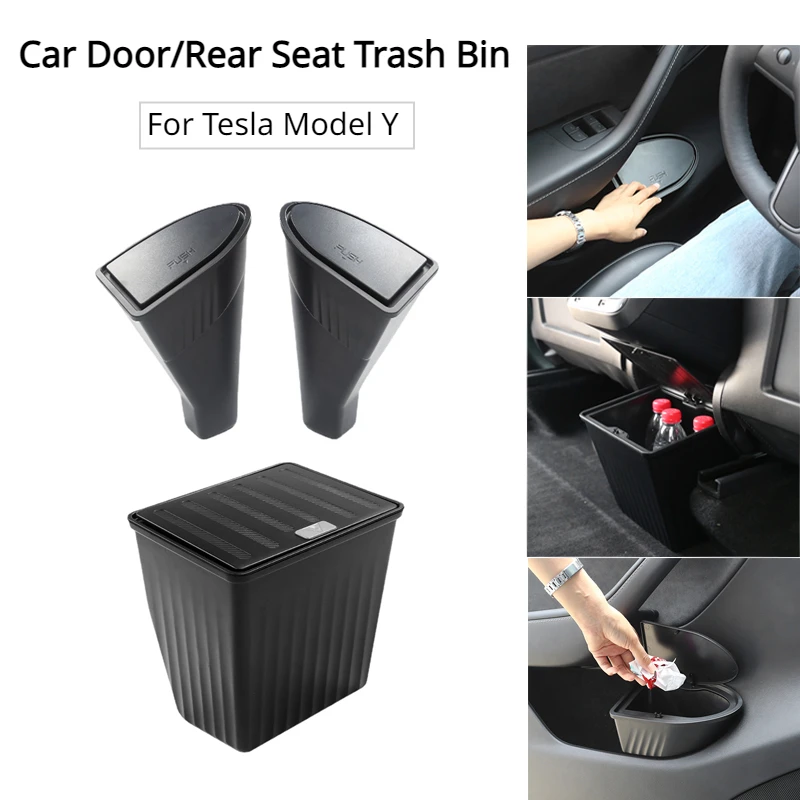 Trash Can for Tesla Model Y Car Door/Rear Seat Trash Bin Under Seat Storage Box Organizer with Cover Car Interior Accessories