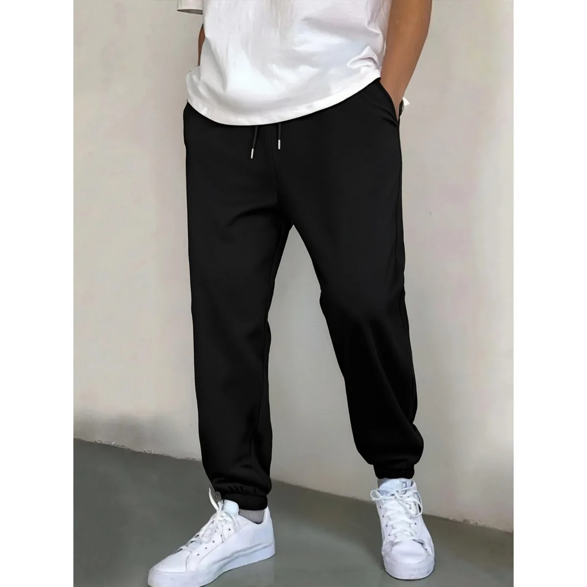 

Men's Drawstring Casual Joggers: Elastic Waist Cuffed Pants for Daily Leisure & Comfort