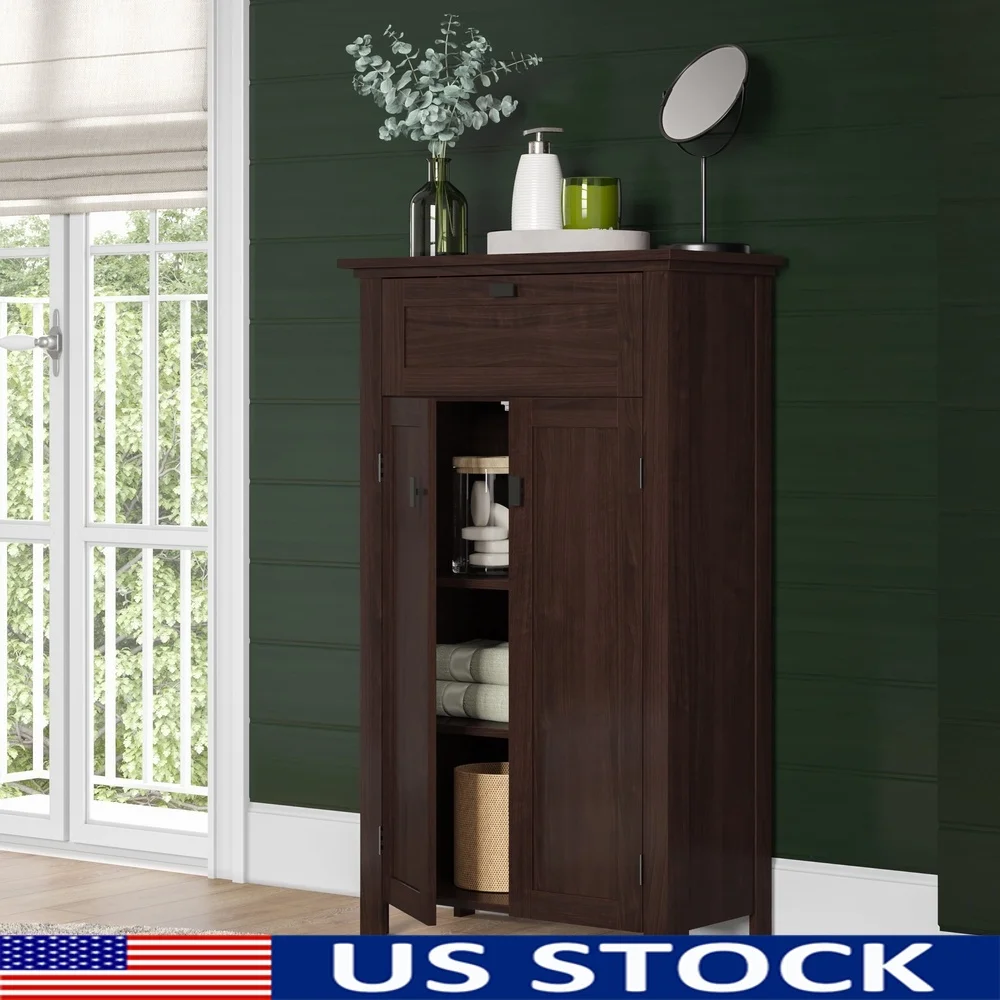 

Spacious Two-Door Floor Cabinet with Adjustable Shelves Easy-Glide Drawer Bathroom Laundry Room Storage Modern Design
