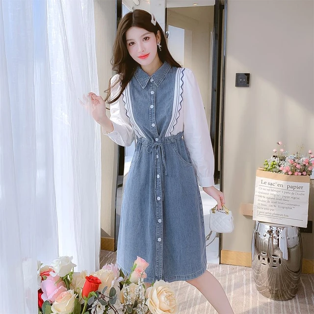 Fashion Denim Dresses Plus 臭う Size Fall Spring for Women Long Sleeve