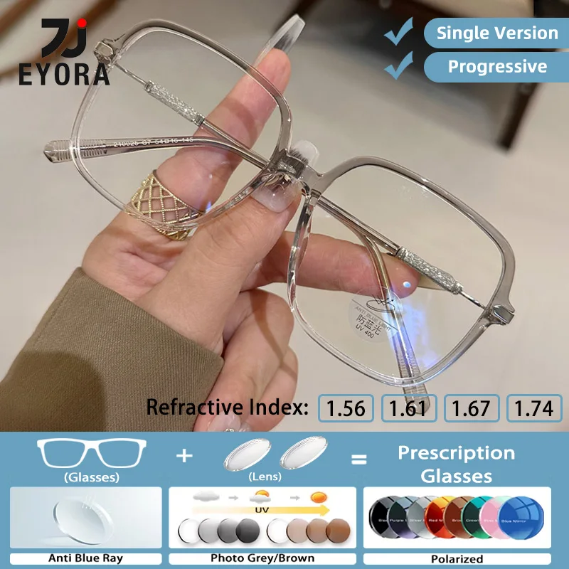 

EYORA Oversize Frame Square TR90 Reading Glasses for Women Myopia and Hyperopia Anti Blue Light Progressive Photochromic Glasses