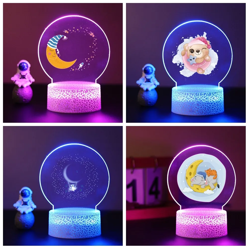 Custom Acrílico Night Lamp para Crianças Quarto, Estrela da Lua, Decoração Visual, Urso, Elefante, Luz, Presente de Aniversário