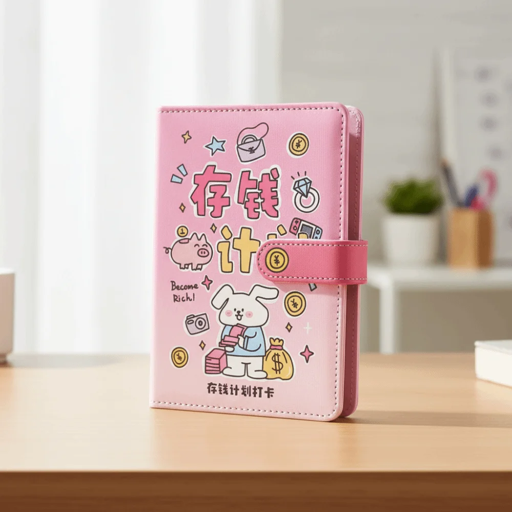 محفظة تخزين توفير المال الموثق بو الجلود كتيب الميزانية الموثق مع قفل المغلفات النقدية 50 ورقة دفتر الحساب الفتيات الفتيان #4