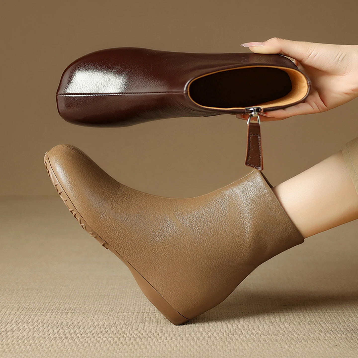 2026 autumn winter women ankle boots natural leather plus size 22-25cm cowhide round toe height incresing side zip short boots