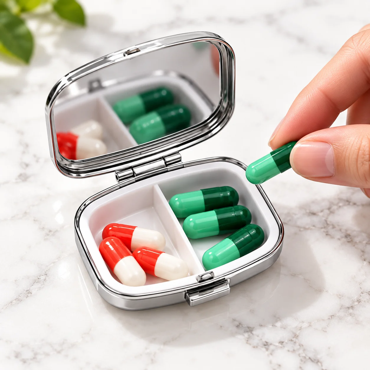 Sardine Print Medicine Case Portable 2 Grid Metal Pill Box Travel Tablet Organizer Pocket Pill Storage Container Compact Box