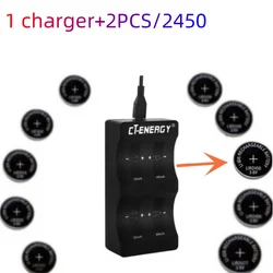 High-quality universal USB interface charger 1PCS + 2PCS rechargeable coin cell LIR2450 Button Battery