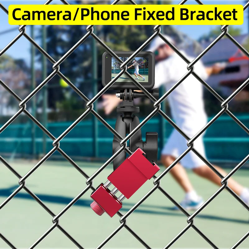 Tennis Fence Mount Bracket Base Clamp For DJI Action/Insta360/GoPro Sport Camera Phone 360° Rotation Aluminum Hanging Net Stand