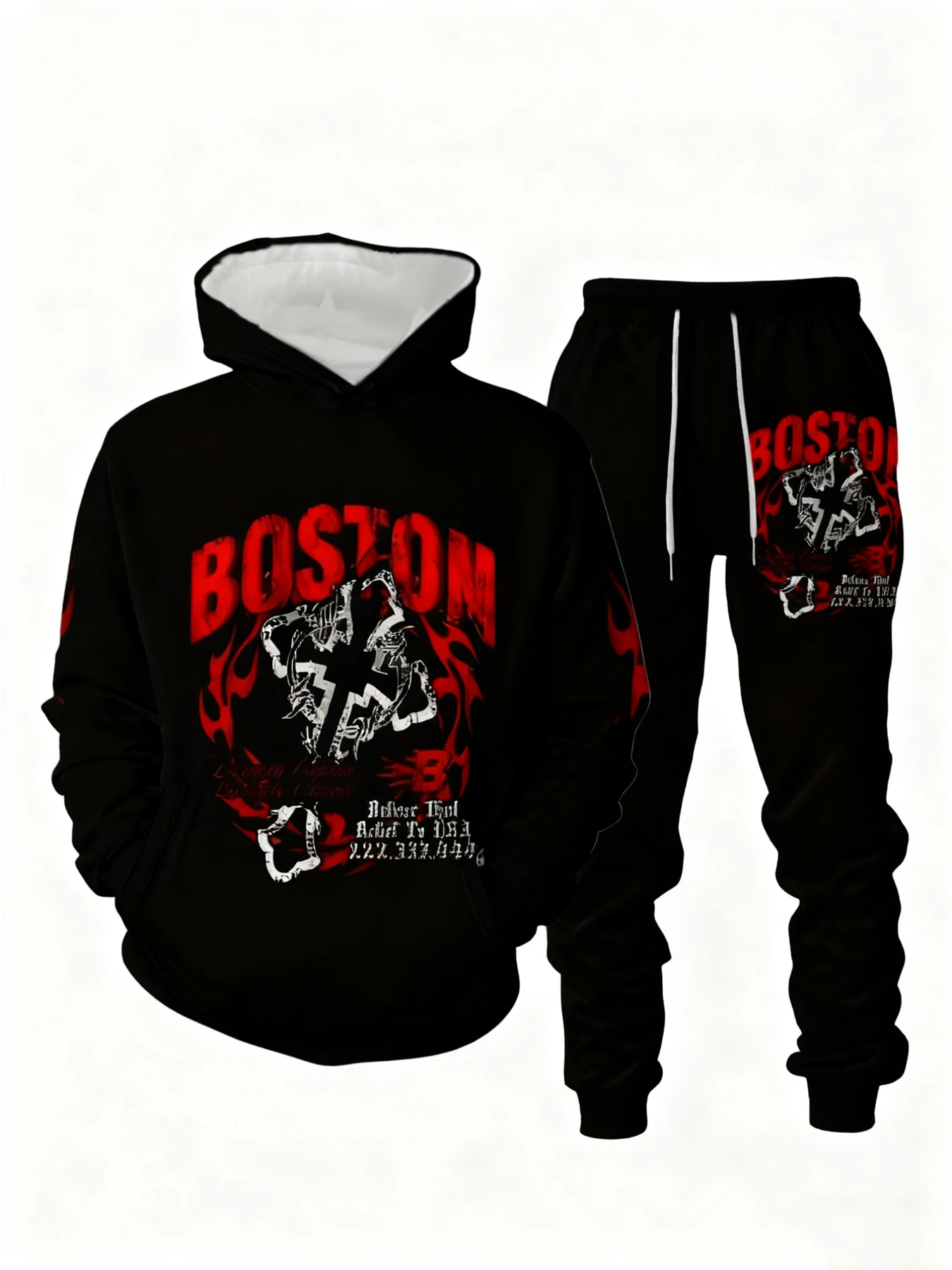 

Новое поступление, повседневный комплект из зимы-осень Boston с 3D принтом, толстовка и брюки, спортивный костюм, комплект из 2 предметов, спортивная одежда, мужская одежда, костюмы