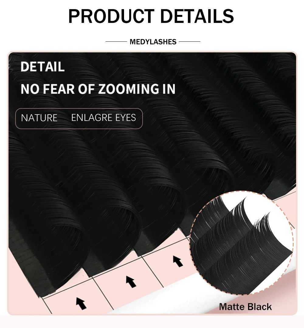12 Reihen Einzelne Wimpernverlängerungen C/D/CC/DD Curl 8-20mm Volumen Matt Kaschmir Professionelle Wimpern für Schönheitssalons – Detail 7