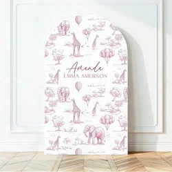 Mehofond Custom 2-Sided Safari Elegant Pink Toile De Jouy Girl Birthday Party Baby Shower Cover Chiara Arch Decor Backdrop Photo