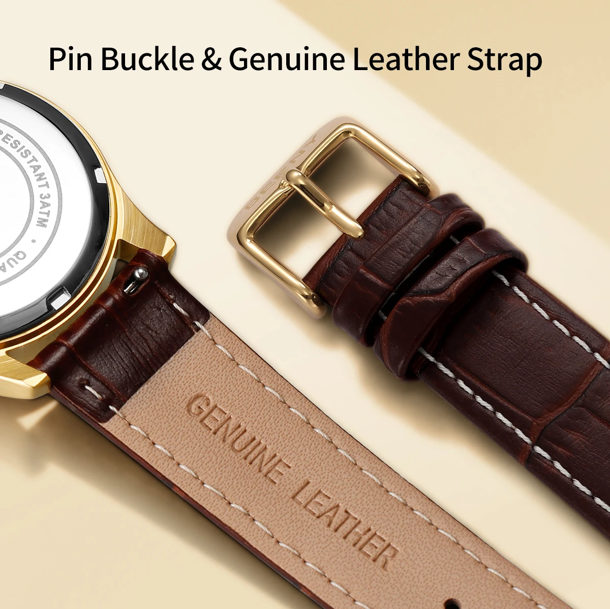 BERNY Damenuhren, Kalender, Datum, Woche, echte Mondphase, Quarz, Damenuhr, Lederarmband, elegante, lässige Damen- und Mädchen-Armbanduhr – Detail 7