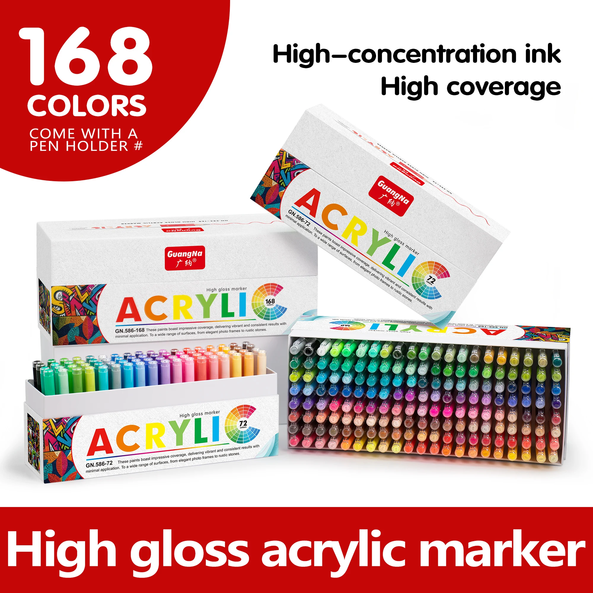 168/72/12 kleuren GuangNa hoogglans acryl markeerstiften, DIY hand getrokken, graffiti verf kunst pen set, perfect voor kunstenaar/studenten - afbeelding 2