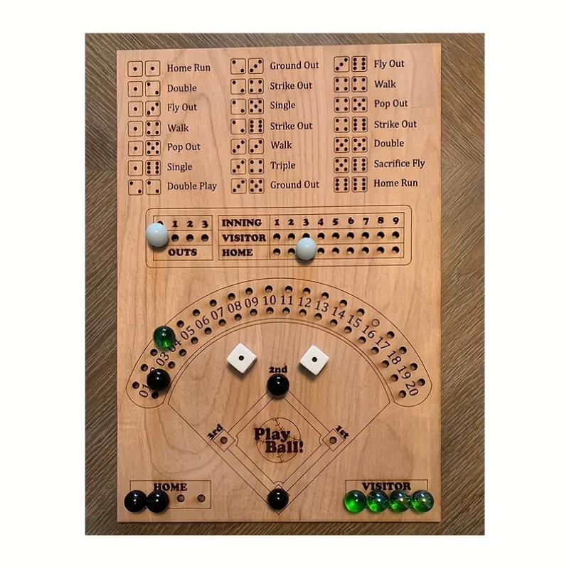 Baseball Dice Board Game,Wood Baseball Intelligence Game,Fun Baseball Board Game Family Party Holiday Gatherings Team Game