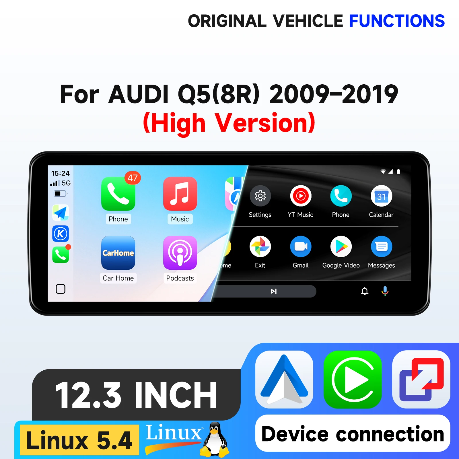 Hizpo 12,3'' 10,25'' Linux-System Intelligenter Bildschirm für AUDI Q5(8R) 2009-2019 (High-Version) Touch-Display Airplay Autoradio-Player Stereo GPS-Navigation Audio Original-Auto-CD-Player