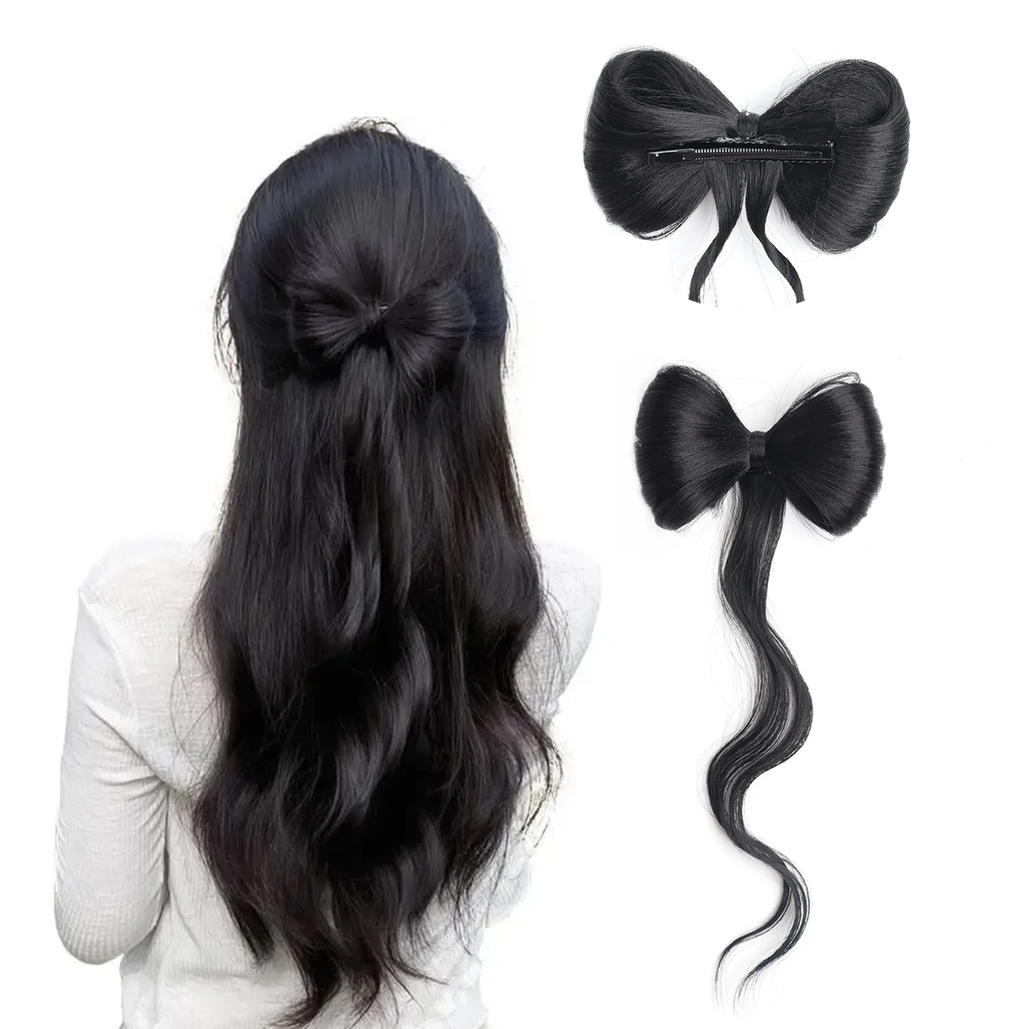 12 Inch Synthetic Clamp Type Bowknot Hair Bun Black Heat Resistant Hair Bun Hair Extensions Natural And Elegant Hair Accessories