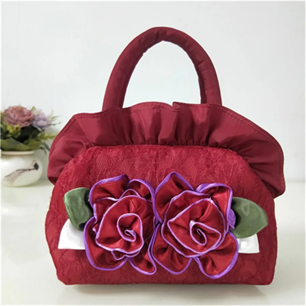 

Ethnic Style Flower Ladies Handbag Top Handle With Zipper Summer Purse Solid Color Lace Middle Bag Women
