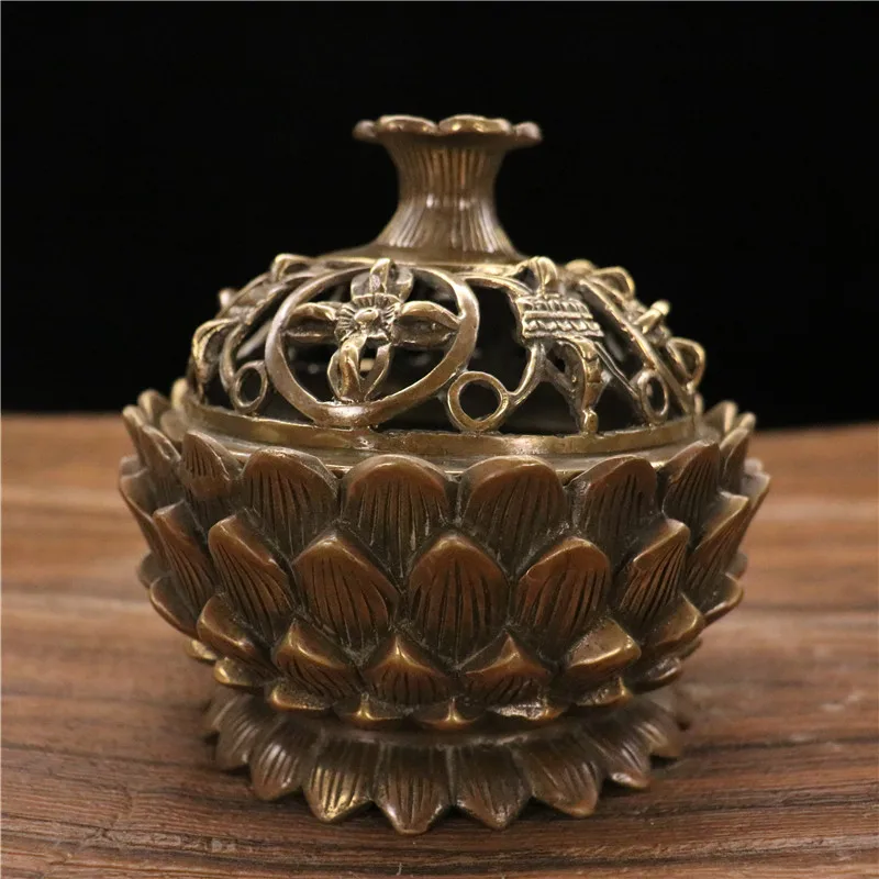 

Copper lotus stove lotus incense burner ornament, home tea ceremony bedroom decoration copper fragrance