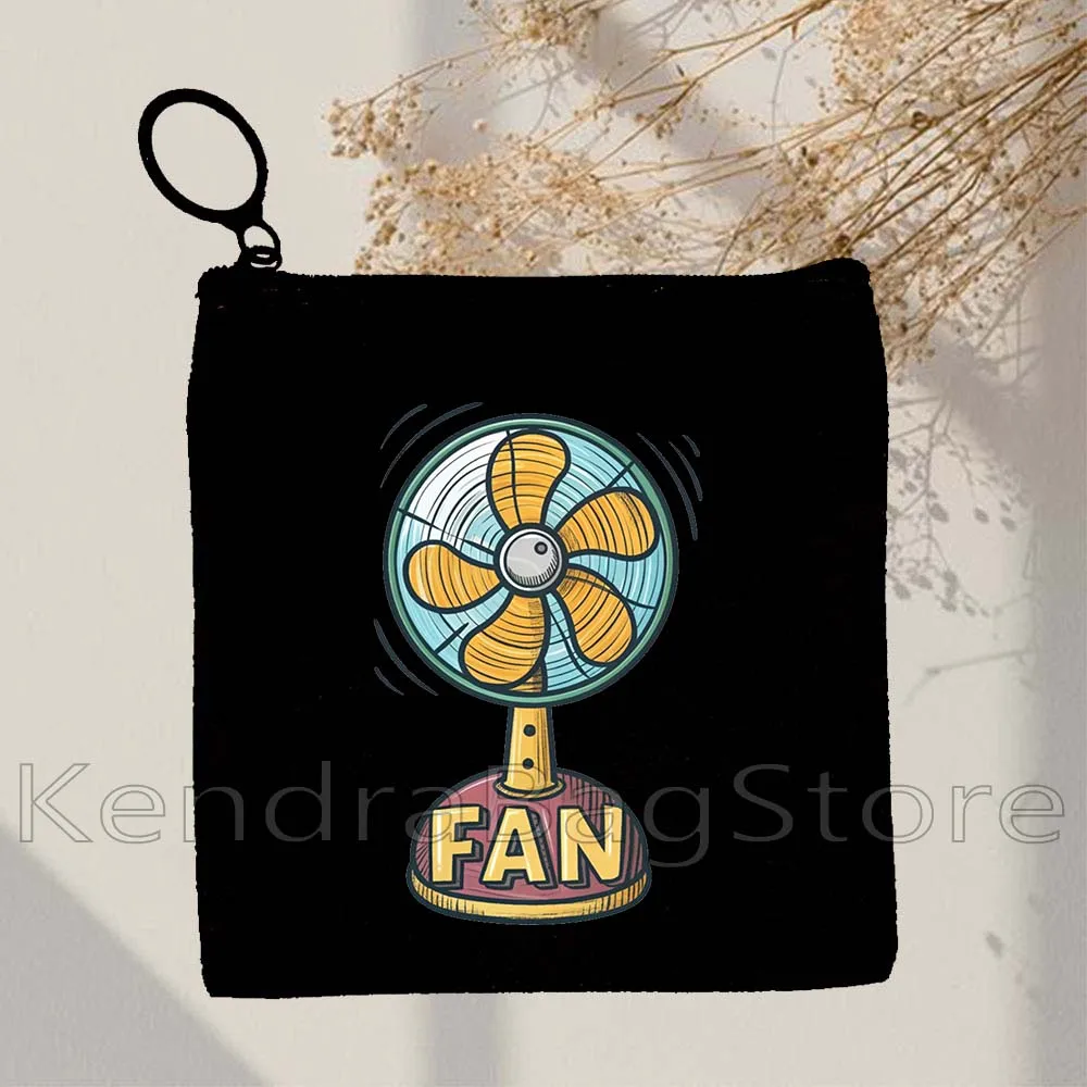 Cute Fan Print Canvas Bags Coin Purse Small Square Key Travel Storage Card Case Bags Cotton Wallet Zipper Pouch Birthday Gifts