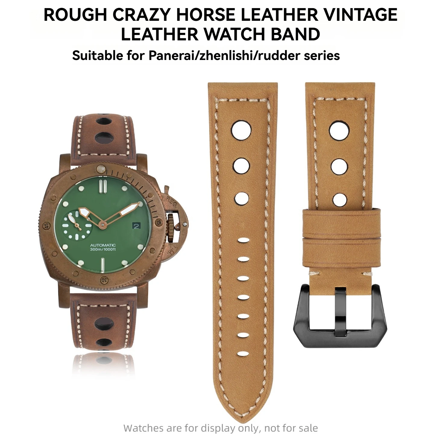 22mm 24mm Vintage Crazy Horse Leather Replacement Watch Strap for Panerai PAM441 PAM111 Cowhide Retro Handmade Band