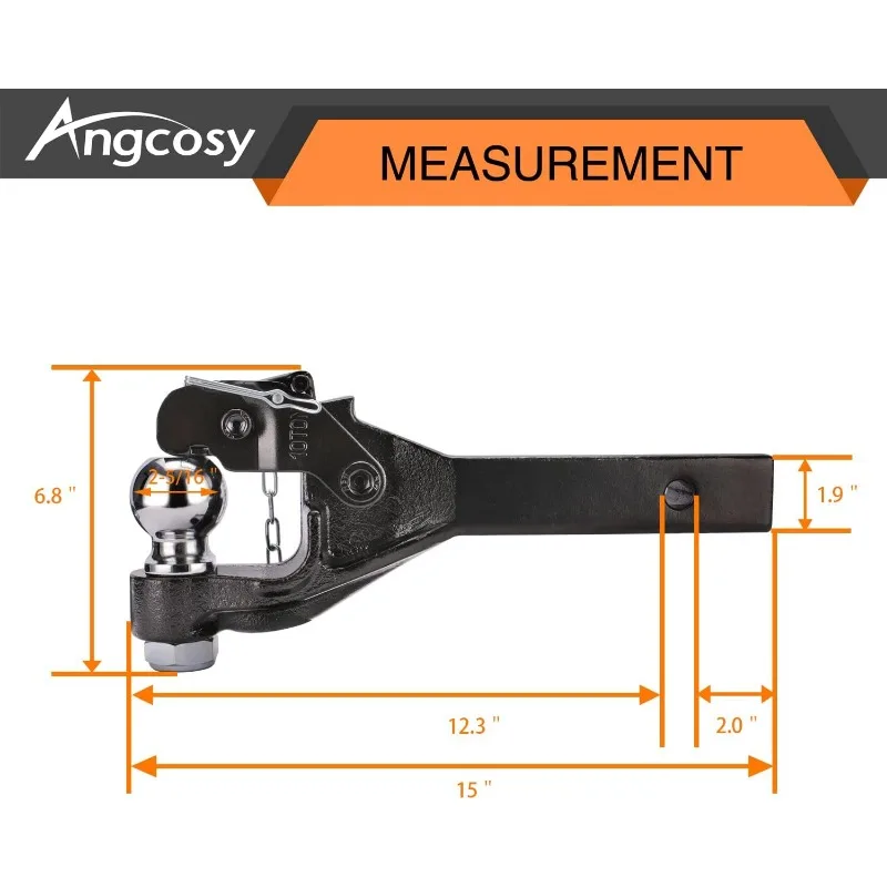 10-Ton Pintle Hook Trailer Hitches Receiver Hook Combination 2-5/16” Hitch Ball, 20000 lbs, 15-1/2” Length